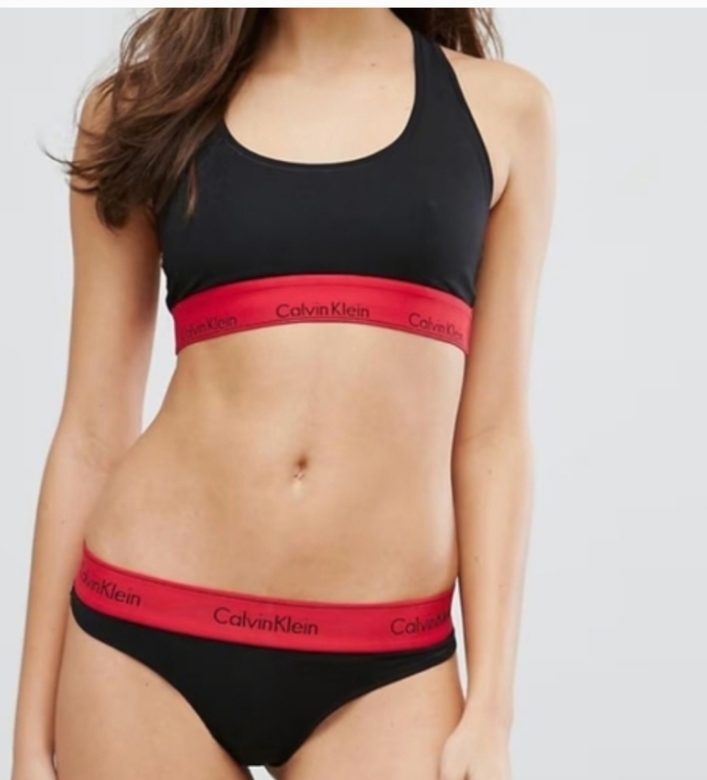 Calvin Klein Bralette Hipster Panty Set Black Red M-L NWT $48
